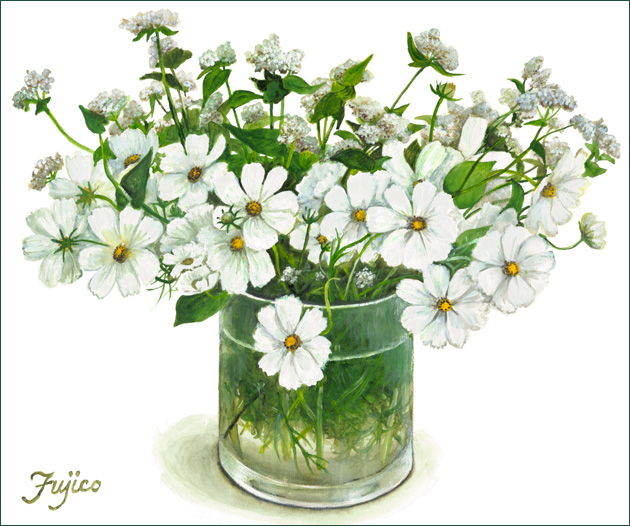 9　白いコスモスとソバの花